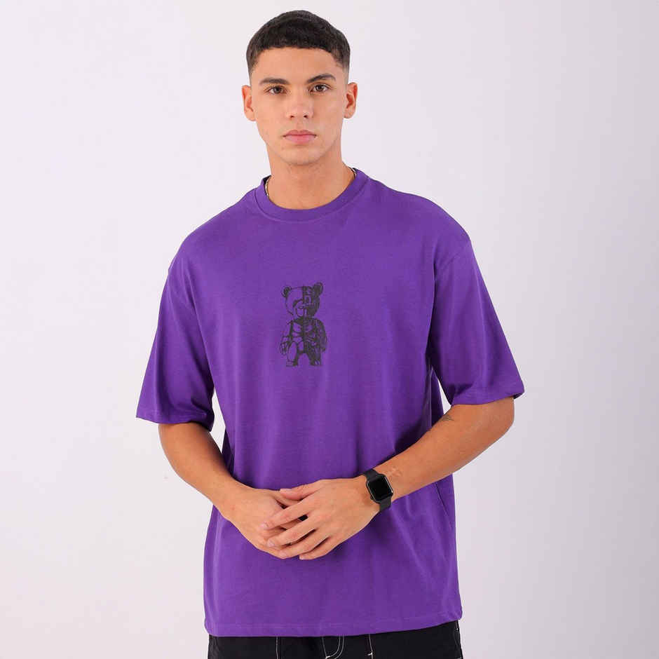 The Indian Garage Co Men's Casual Boxy Placement Print T-shirt | 1023-Mtee-165-3 | Dusted Grape - L