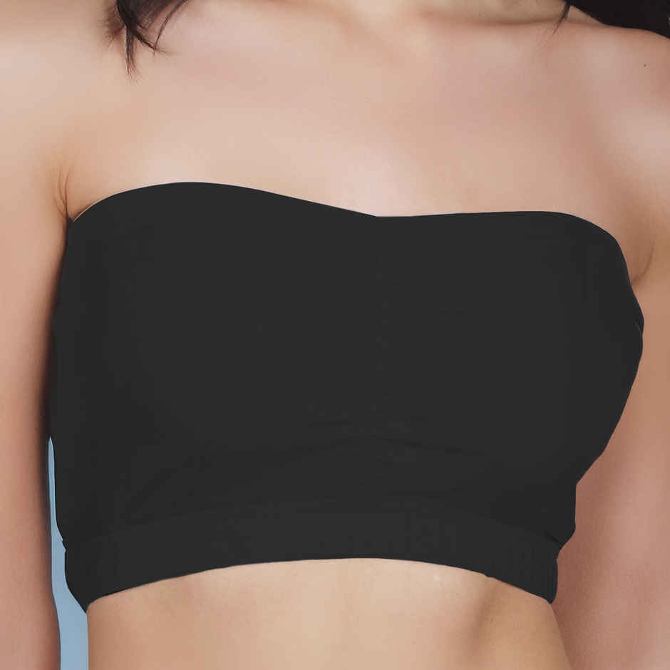 D'chica Cotton Strapless Tube Bra For Womens| Bandeau Bra with Removable Pads | Black | S