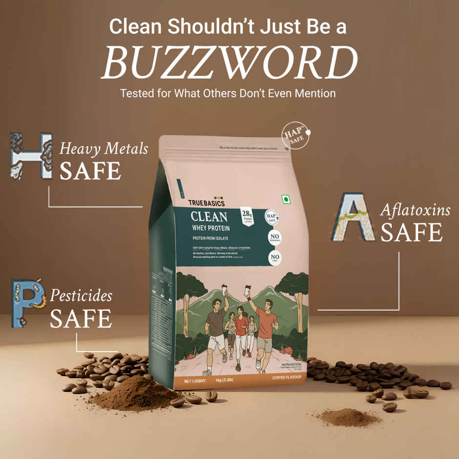 TRUE Basics Clean Whey Protein Isolate Powder | Coffee 30 Servings 28 G Protein Per Scoop