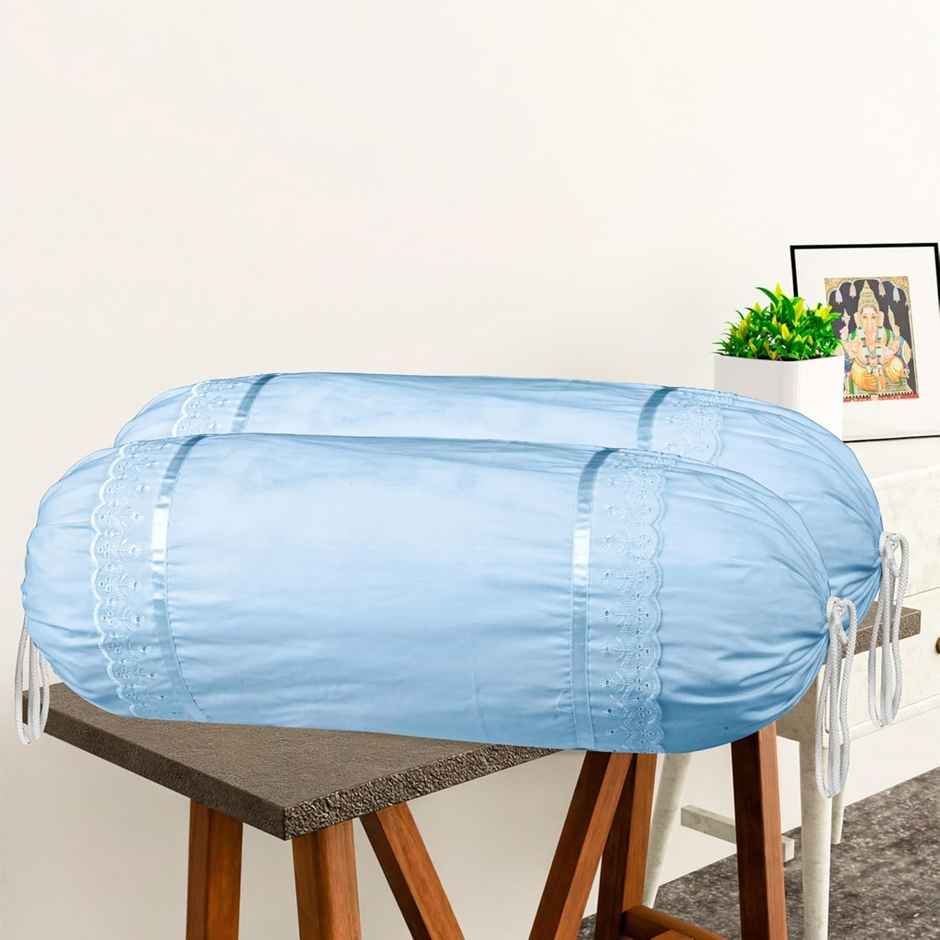 Kuber Industries Set of 2 Bolster/Side Pillow Cover For Diwan Pillows | 16"x32" | Plain Blue