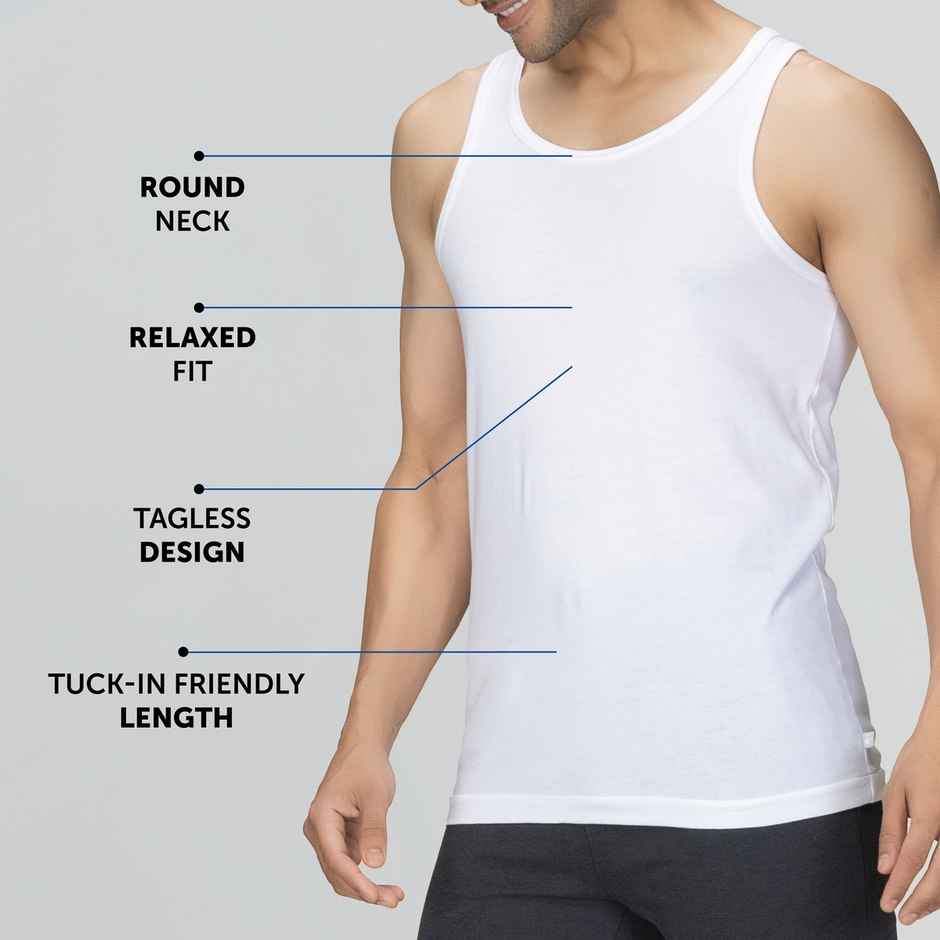 XYXX Men's Cotton Solid Vests Pack of 2, Polar White| S