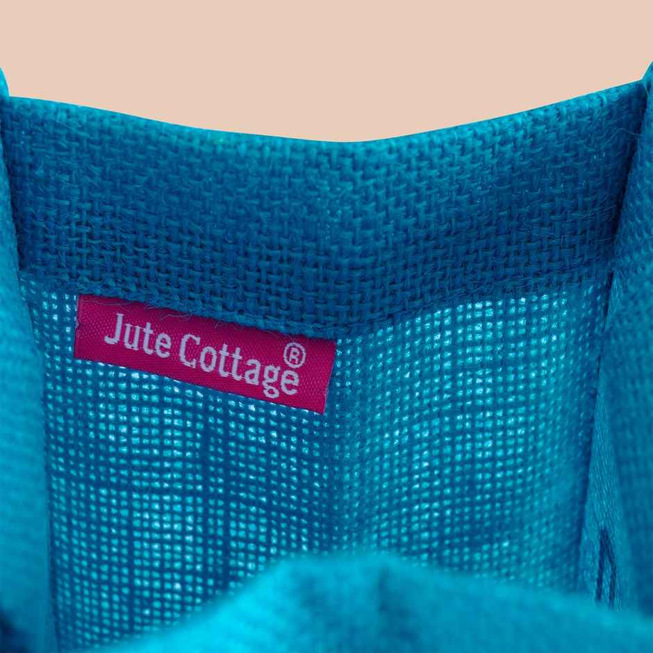 Jute Cottage Carry Bag - Bottle Bag Best Friend | Eco-friendly | Turquoise Blue | 14 x 5 x 4.5
