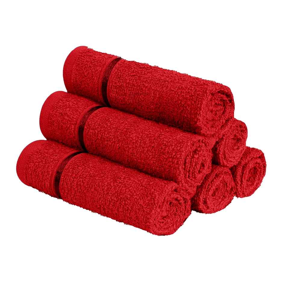 Story@Home 100% Cotton 450 6 Piece Face Towel Wine Red Solid
