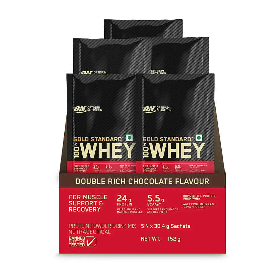 Optimum Nutrition Gold Standard 100% Whey Protein Powder Double Rich Chocolate (5 X 30.4g)
