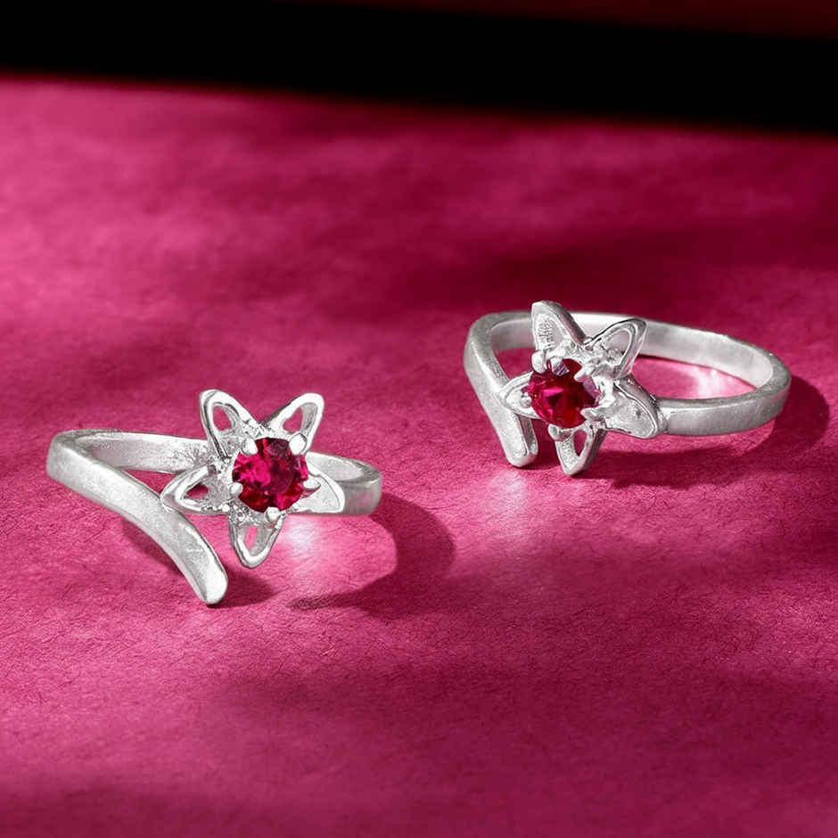Unniyarcha 92.5 Silver Pink Stone Toe Ring