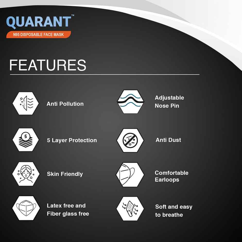 Quarant N95 Anti-Pollution Face Mask With Nose Clip | Ffp2 Mask | White - Pack Of 10