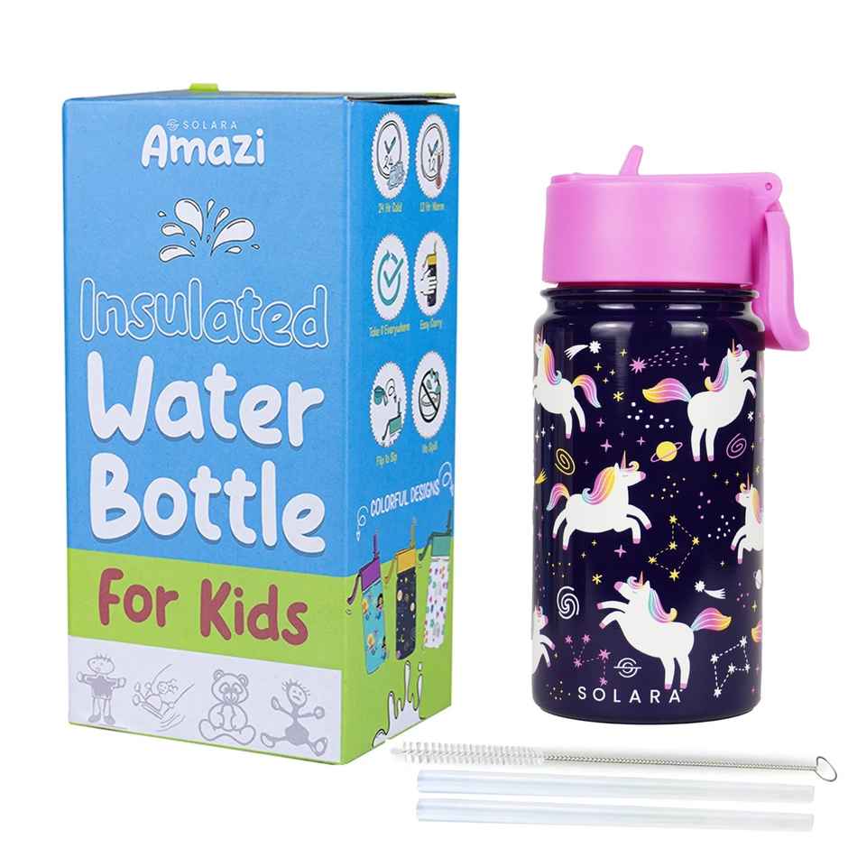 Solara 450Ml Insulated Sipper Water Bottle For Kids, Stainless Steel- Unicorn
