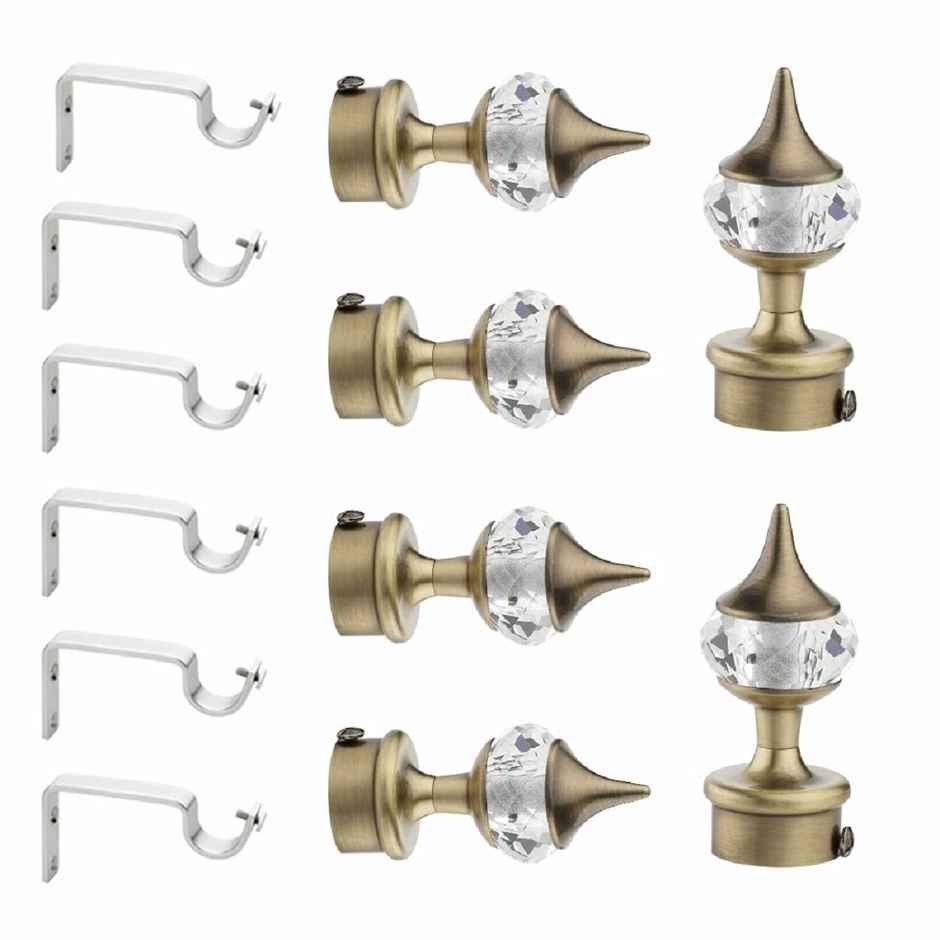 Gloxy Aluminium Single Diamond Curtain Brackets with Support & Fittings | Antique, 3 Pair