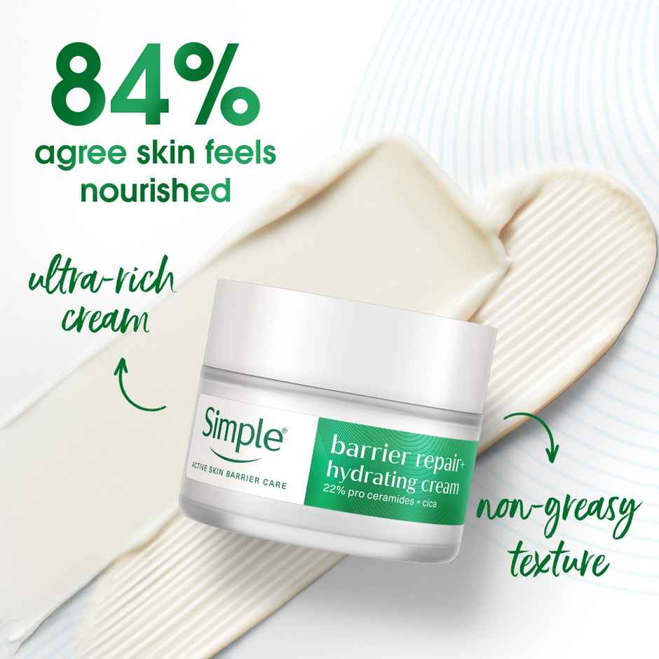 Simple Barrier Repair+ Hydrating Cream | 22% Ceramide Boosters | Moisturiser