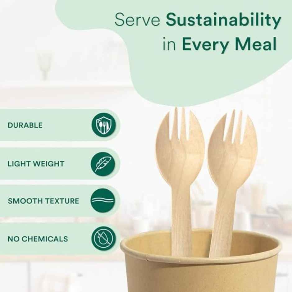 Naturepac Wooden Spork | 160 mm | 25pcs  Combo
