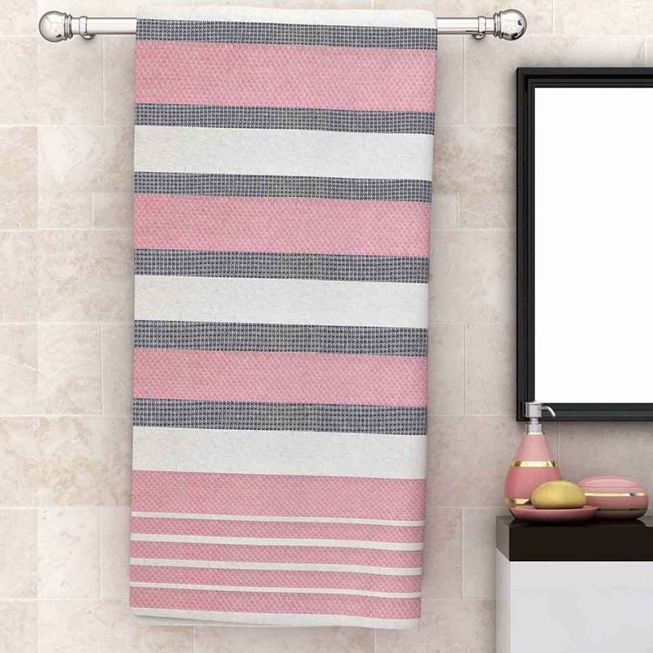 Casacraft by Pepperfry Pink Patterned 210 GSM Cotton Bath Towel