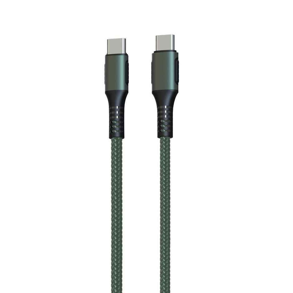 Portronics Konnect C Square 18W POR-1065 Type-C to Type-C 1.2M Type C Devices USB Cable with Power Delivery & 3A Quick Charge Support, Nylon Braided for All Type-C Devices - Green