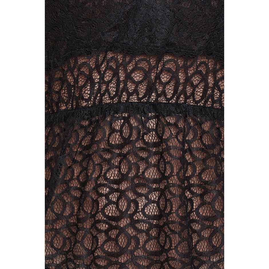 Clovia Sheer Babydoll with Matching G-String in Black - Lace | NS1300D13 | Black | L