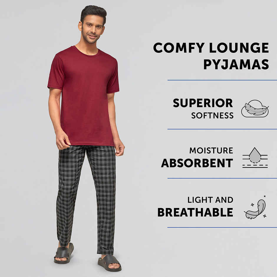 XYXX Checkmate 100% super combed cotton Checks Pyjama Relaxed Fit | 2 Side pockets | Black- L