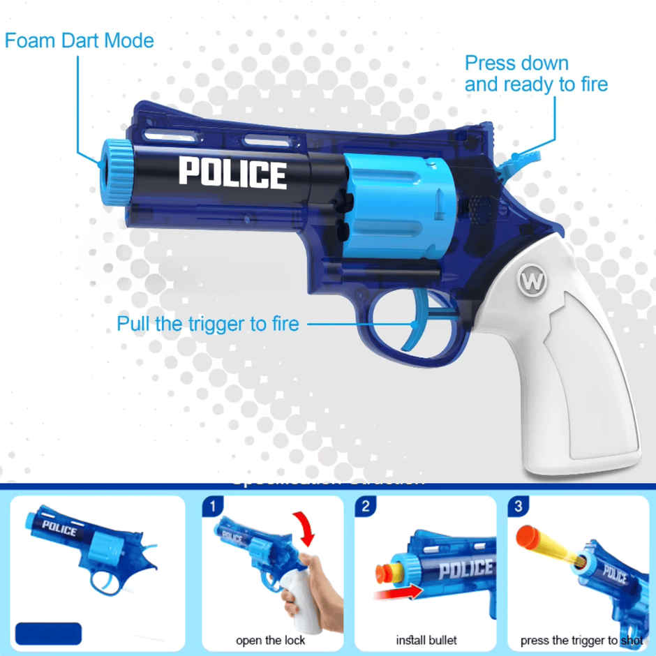 Toytales Police Revolver Toy Gun | Soft Foam Dart Bullets | Shooting Toys For Boys | Kids Gift