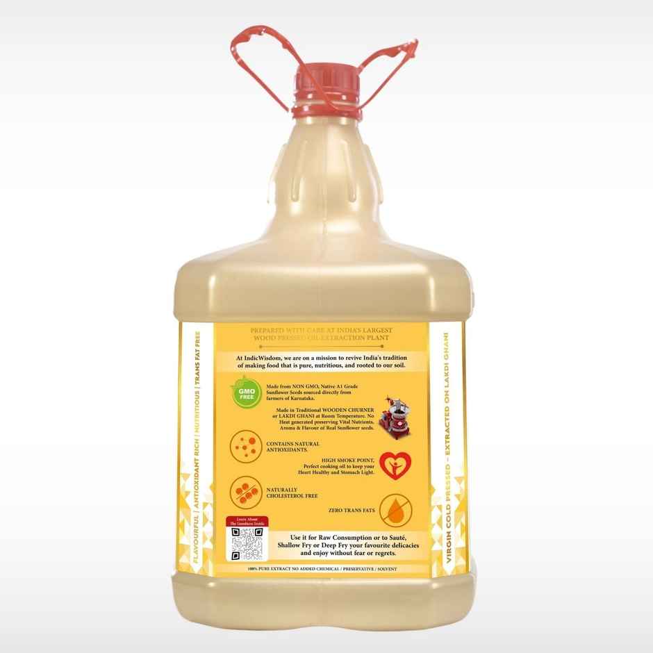 Indic Wisdom Sunflower Wood Pressed Oil | Cold Pressed | Extracted On Wooden Churner