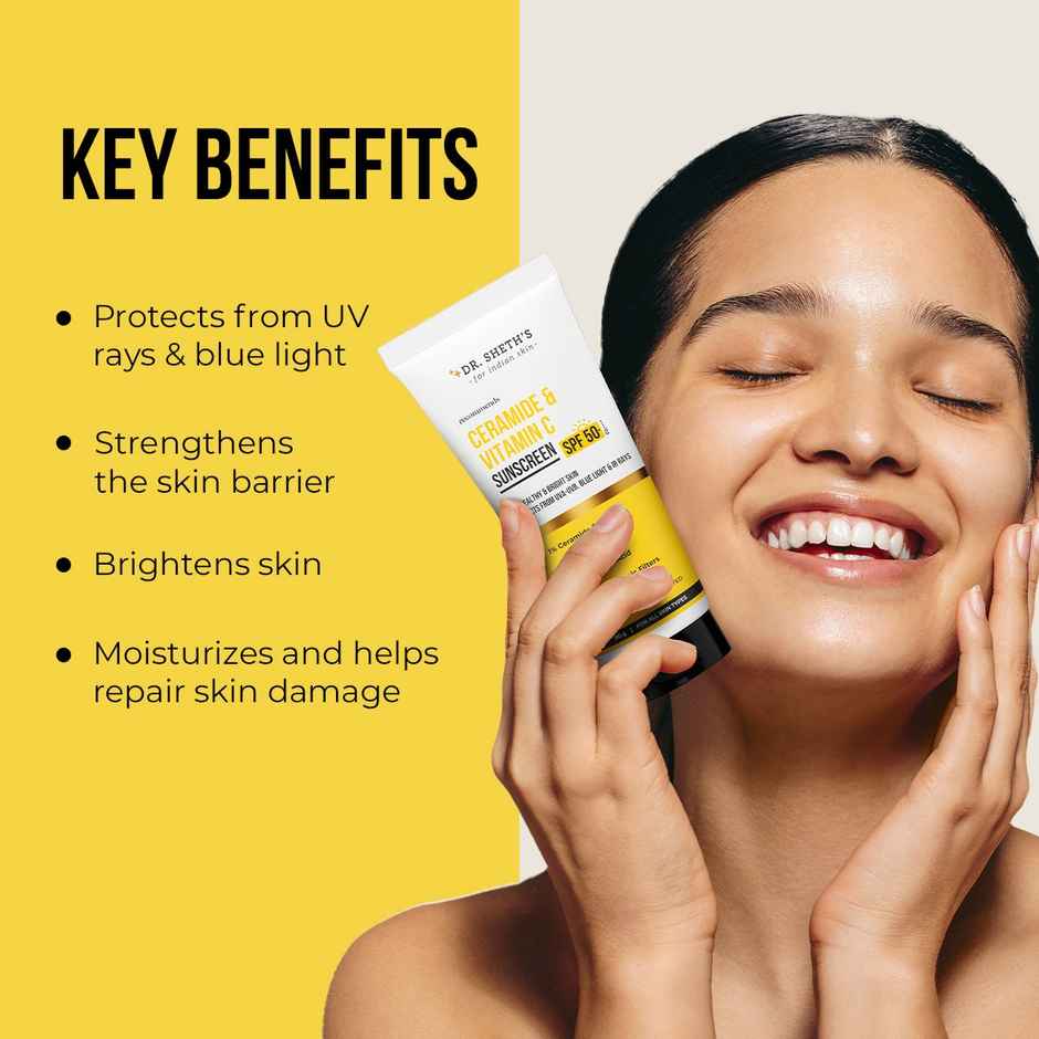 Dr. Sheth'S Ceramide & Vitamin C Sunscreen Spf 50 Pa+++ No White Cast For All Skin Type