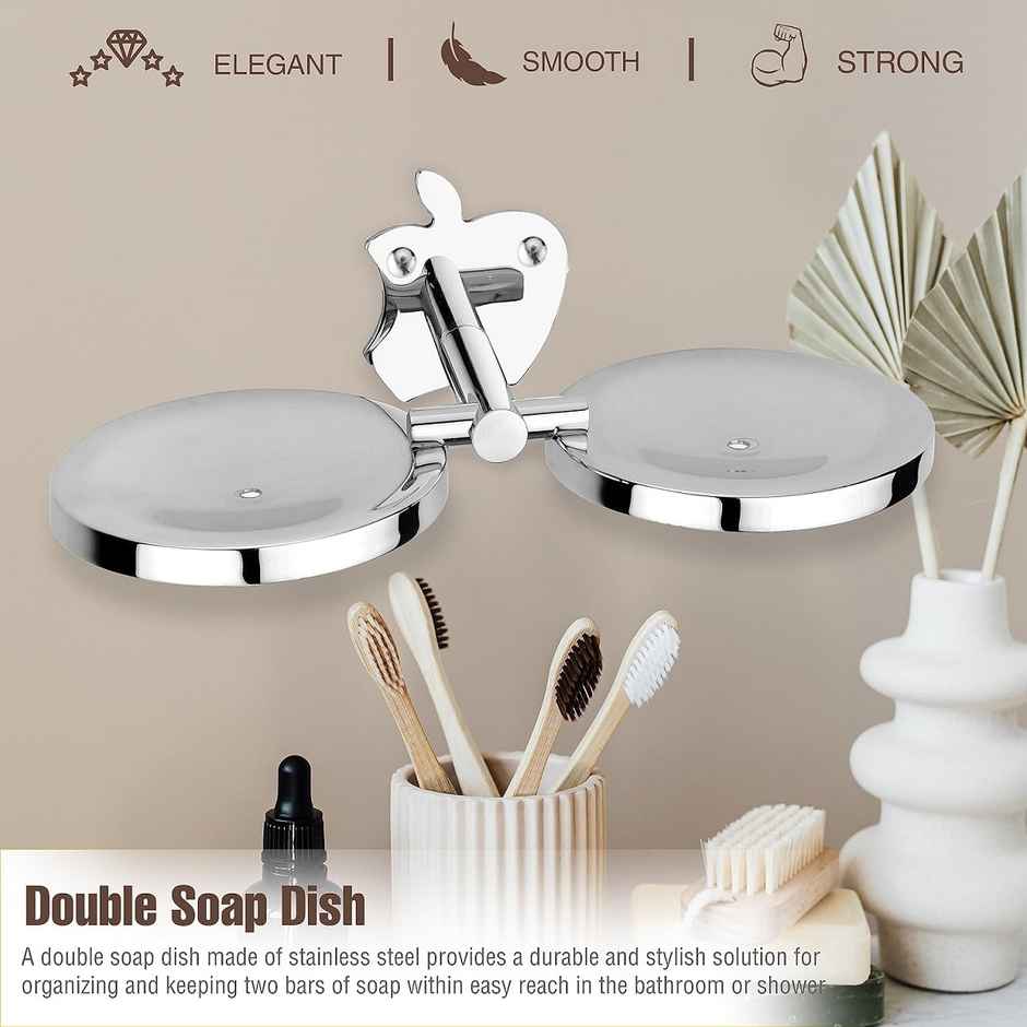 Gloxy Stainless Steel Double Soap Dish | Rust Proof Soap Stand | Bathroom Accessories SS304