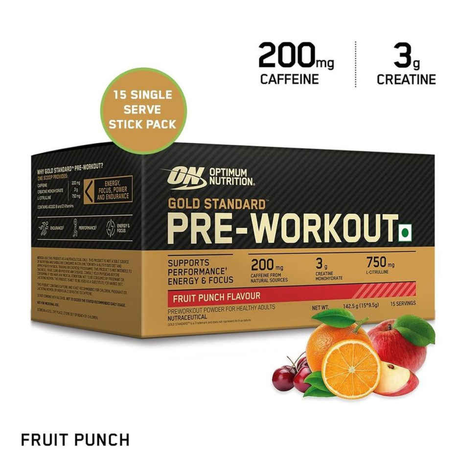 Optimum Nutrition (On) Pure Whey Gold Standard Powder Double Rich Chocolate 2 Lb (907g) & Optimum Nutrition Pre-Workout Fruit Punch Flavour (142.5g) Combo