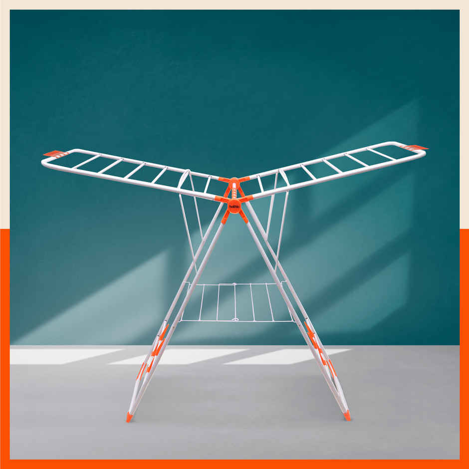 Bathla Foldable Cloth Drying Stand for Home - Neo | Steel | Heavy Duty, Lightweight | Orange