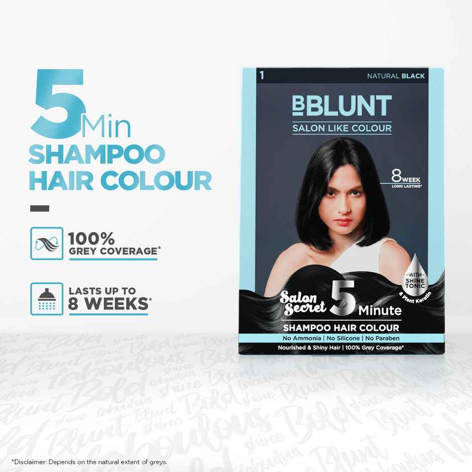 BBlunt Salon Secret 5 Minute Shampoo Hair Colour For 100% Grey Coverage - Natural Black