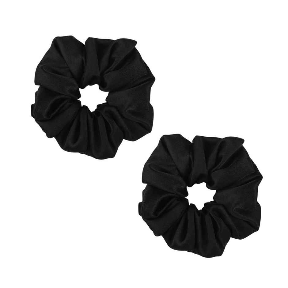 Mueras Silk Satin Hair Ties Scrunchies in Black - Pack of 2