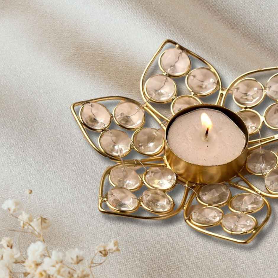 Crystal Lotus Tealight Holder | Gold | Urban Born