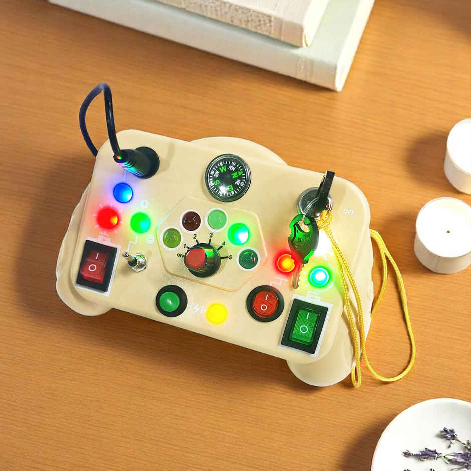 Kidology Busy Board Montessori Toys For Toddlers | Sensory LED Switch Board Toys For Kids - Yellow