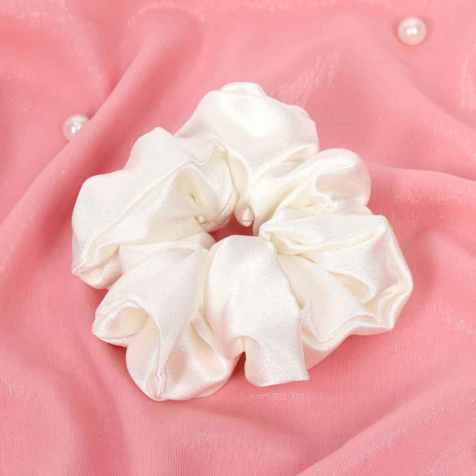 Mueras Silk Satin Hair Tie Scrunchie White