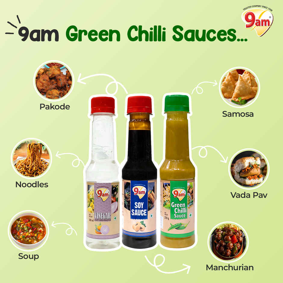 9am Soya Sauce + Green Chilli + Vinegar Combo, Cooking Essentials Pack