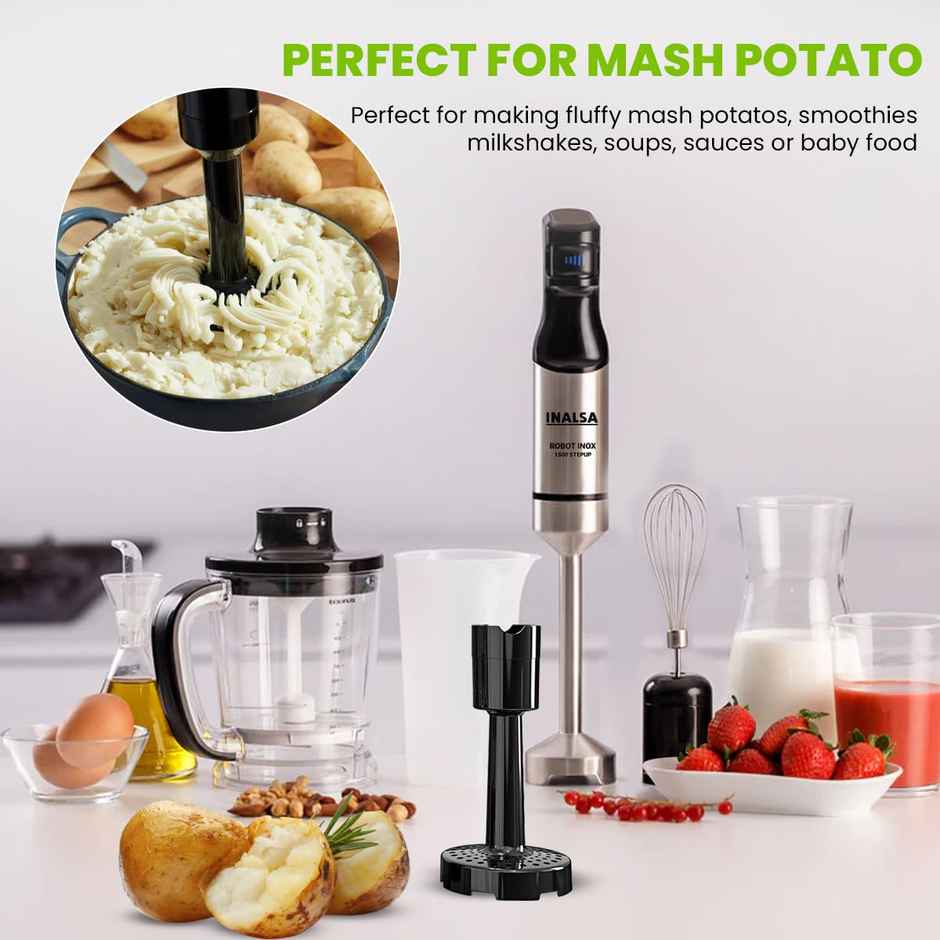 INALSA Hand Blender 1500 W Robot INOX 1500 StepUp,Silent DC Copper Motor Detachable,Stainless Steel
