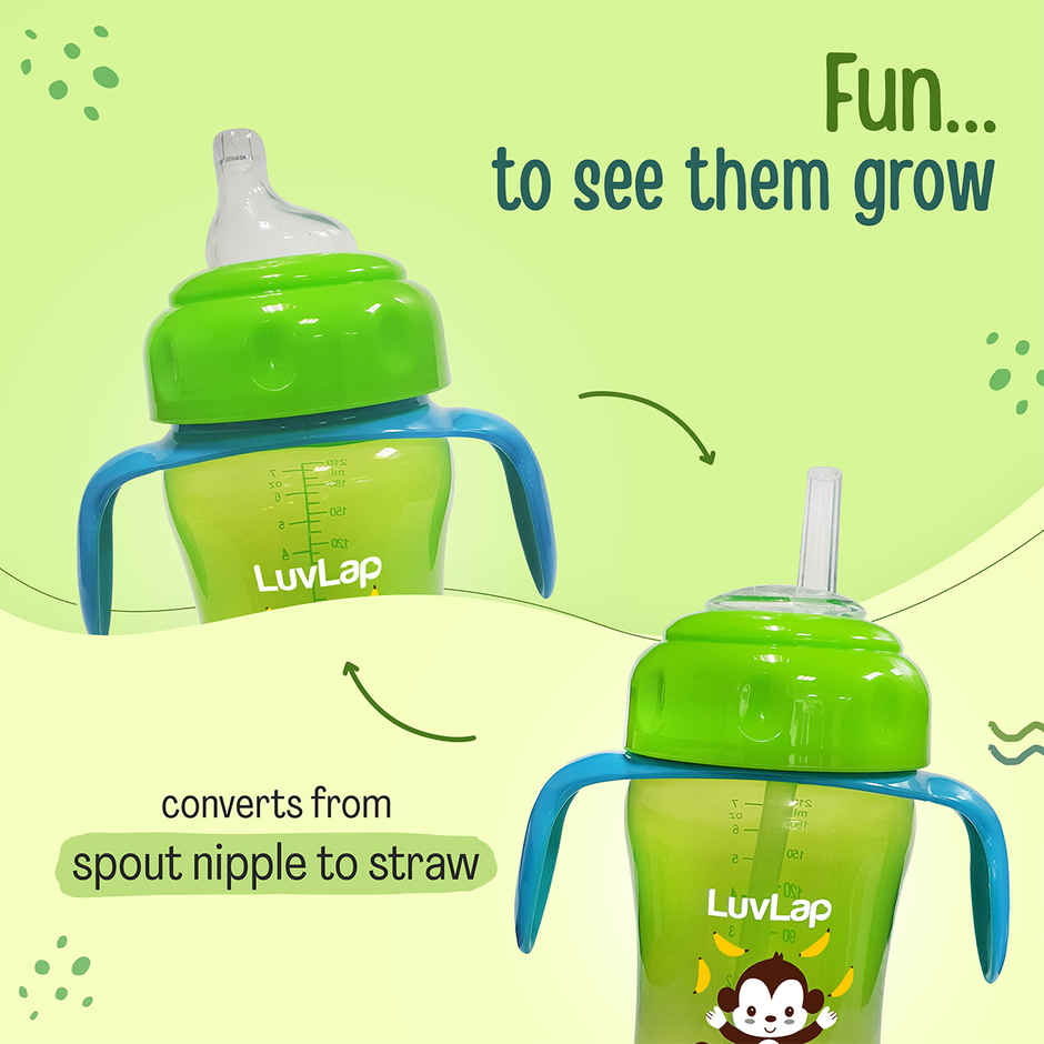 LuvLap Banana Time 2 in 1 Sipper with Soft Silicone Spout & Straw, BPA Free, 6m+