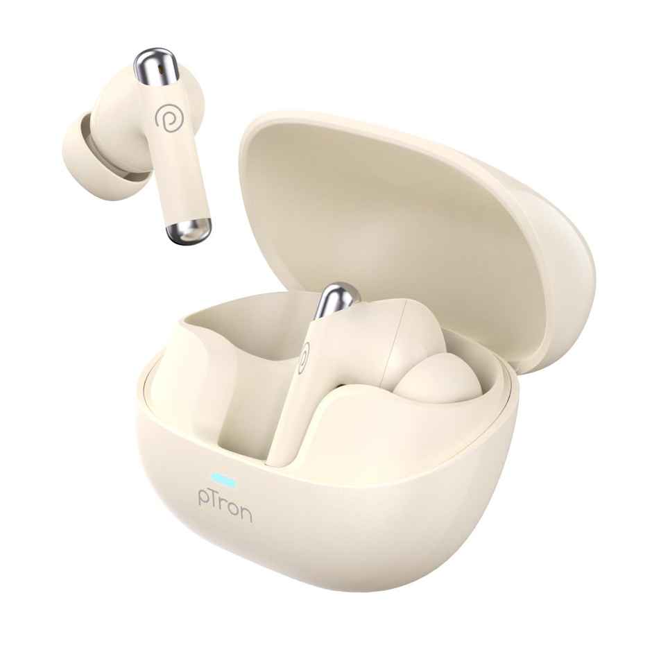 pTron Zenbuds Evo X5 34dB ANC TWS Earbuds | 4 Mic ENC Calls | 45H Playtime | 40ms Low-Latency | Pearl White