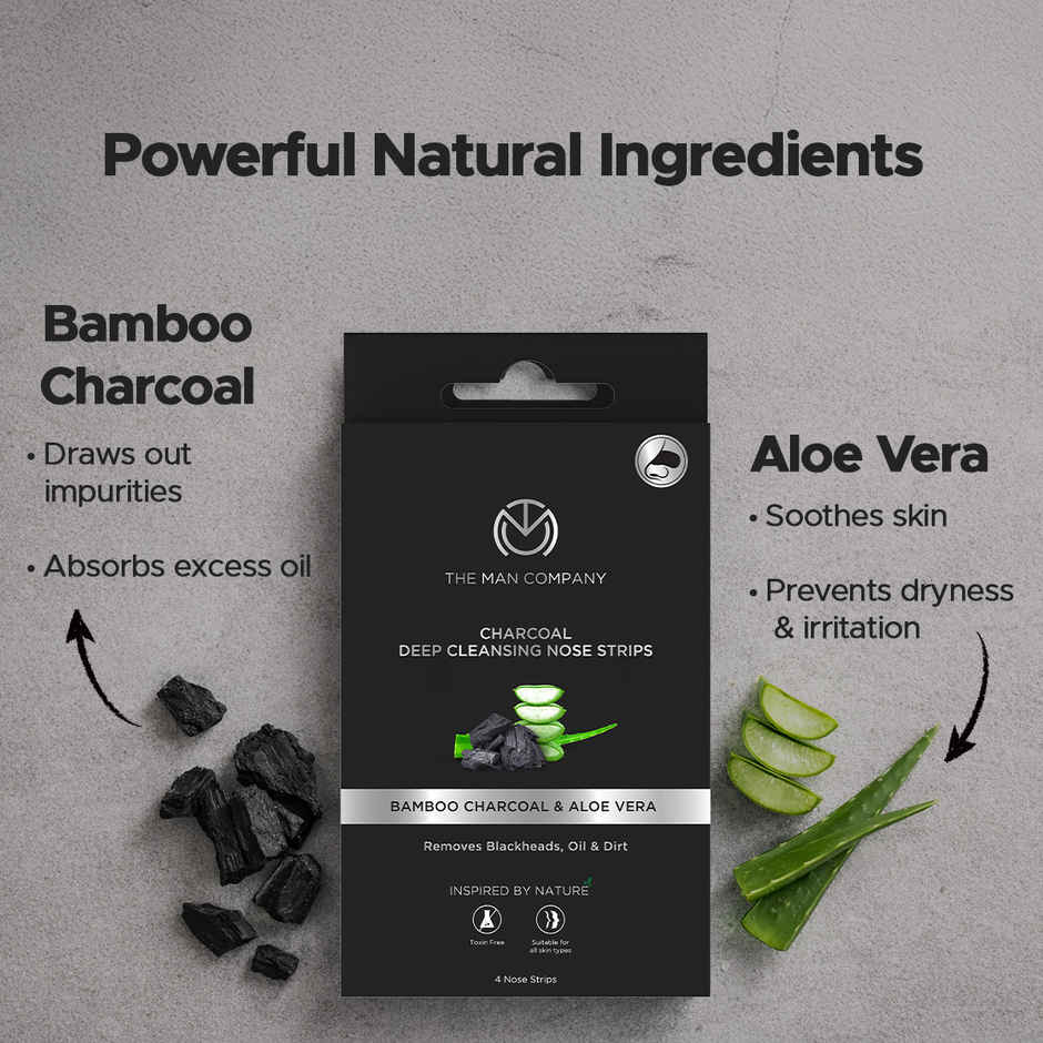 The Man Company Charcoal Nose Strips With Aloevera Extract - Whitehead & Blackhead Remover