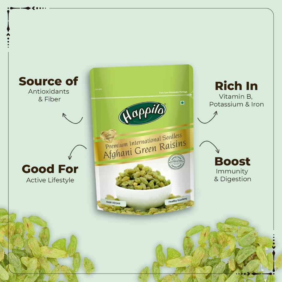Happilo Premium Seedless Afghani Green Raisins | Quality Kishmish