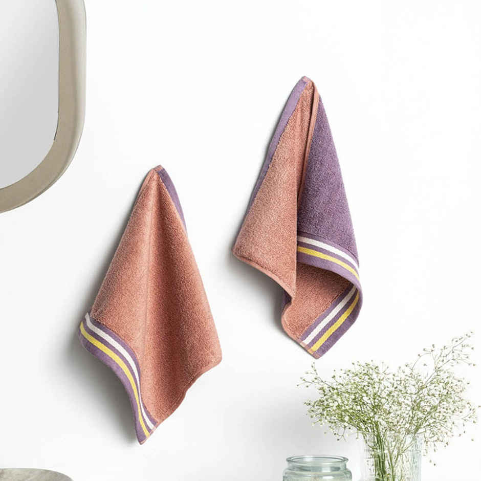 DDECOR -Yarn Dyed Sporty Look 100% Cotton Reversible 500 GSM Face Towel - Peach/Purple