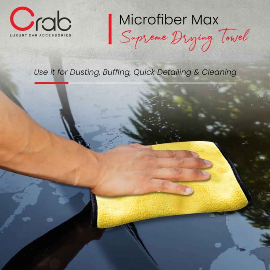 Crab Supreme Drying Towel | 22 x 36 inch | 370 GSM | Ultra-Absorbent, Streak-Free Car Drying Towel