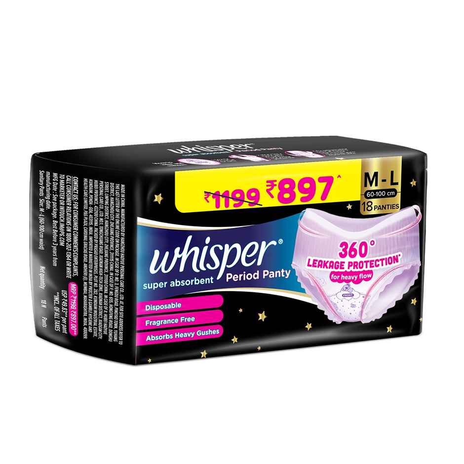 Whisper Super Absorbent Period Panty, 18 M-L Pants