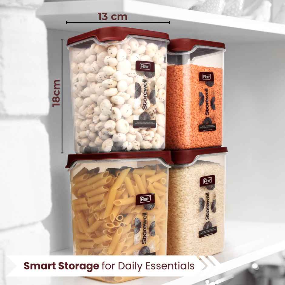 Flair Plastic Storewell Square Food Storage Containers 2400Ml - Set Of 2 (Maroon)