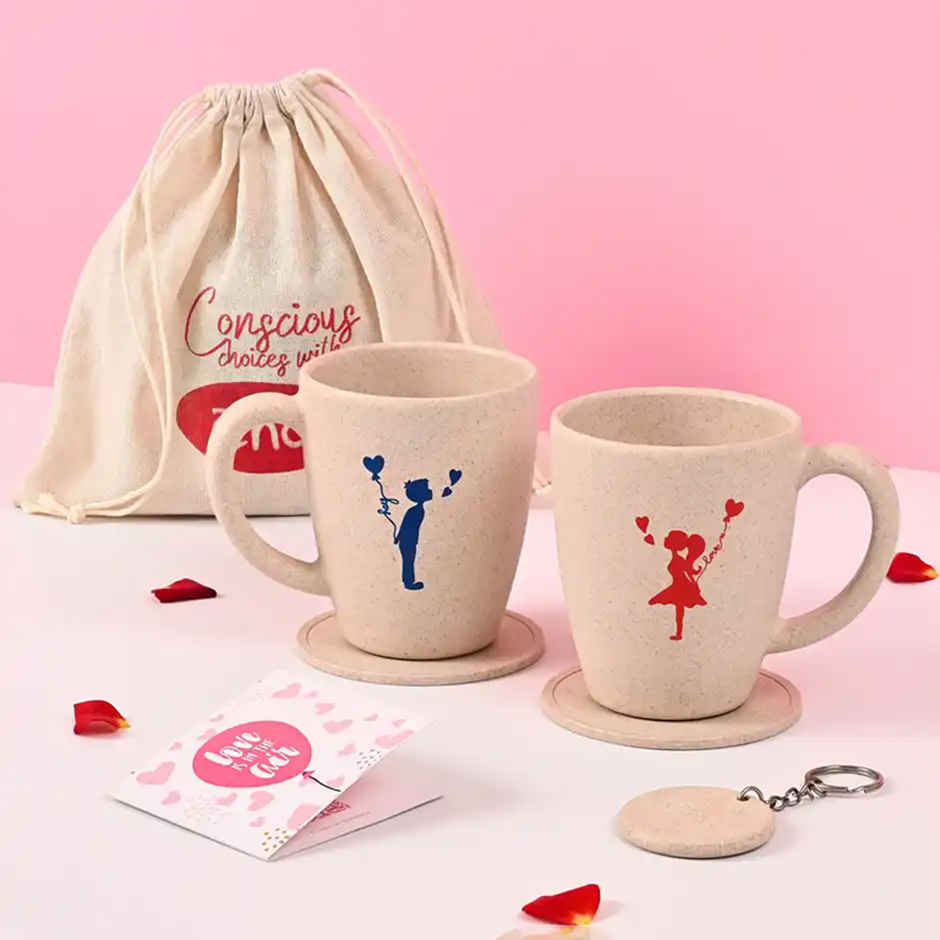 Eha Earth-friendly Valentine Gift | Set of 2 | 300 ml Coffee Mugs | Husk Biocomposite | Sand Castle