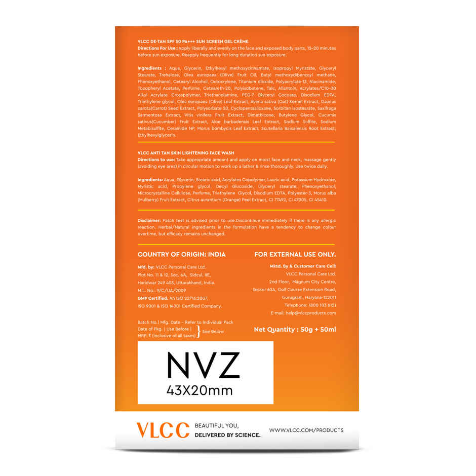 VLCC Tan to Tango Combo | De-Tan Sunscreen SPF 50 | Anti Tan Skin Lightening Face Wash
