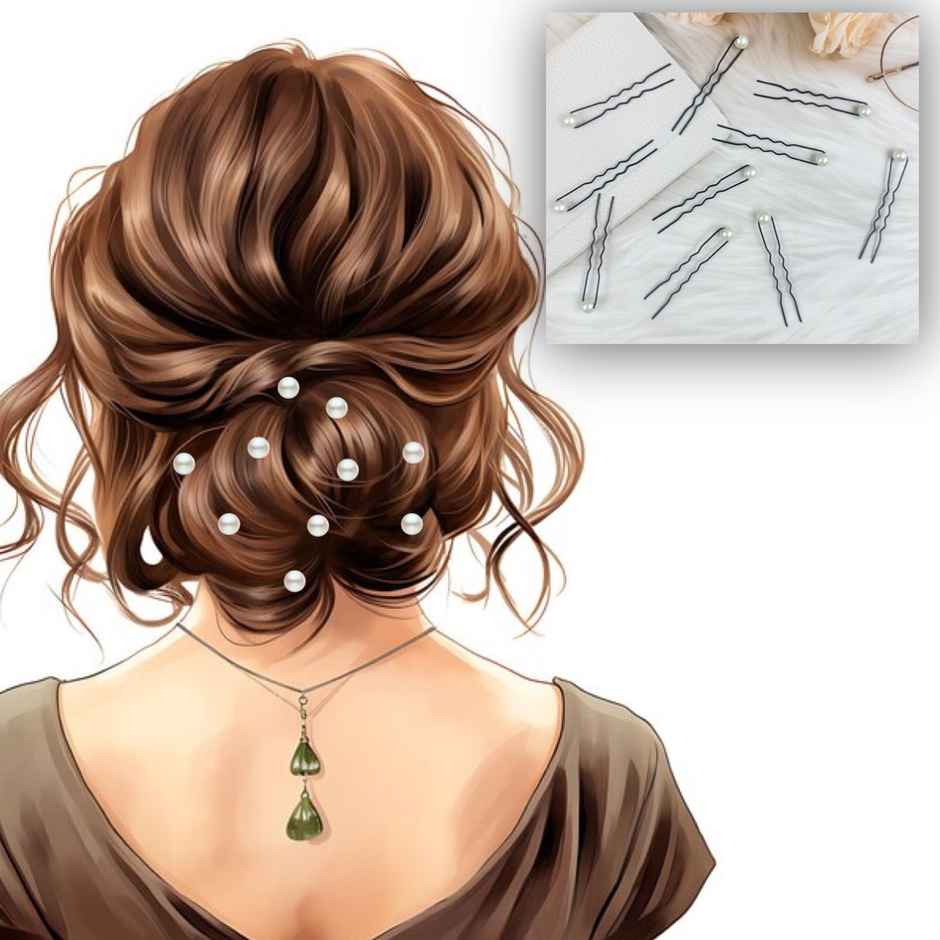 The Opal Factory Hair Accessories | Pearl Juda Pin for Women | Set of 10 | Black