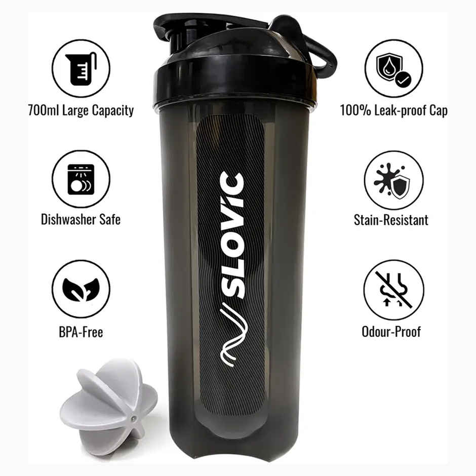 Slovic 700ml Protein Shaker for Gym and Sports | Leak|Proof | Black