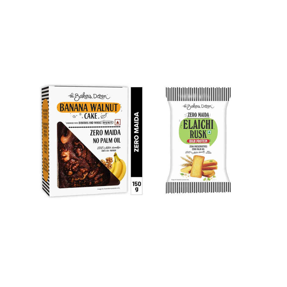 The Baker'S Dozen Whole Wheat Banana Walnut Cake | Bakery Delight (150g) & The Baker'S Dozen Zero Maida Elaichi Rusk (80g) Combo