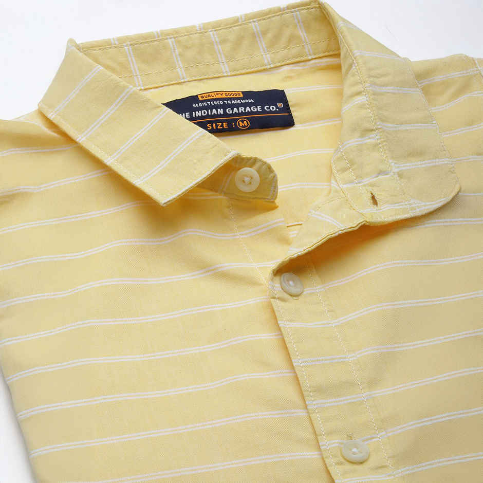 The Indian Garage Co Men's Slim Fit Striped Casual Shirt | Yellow - S