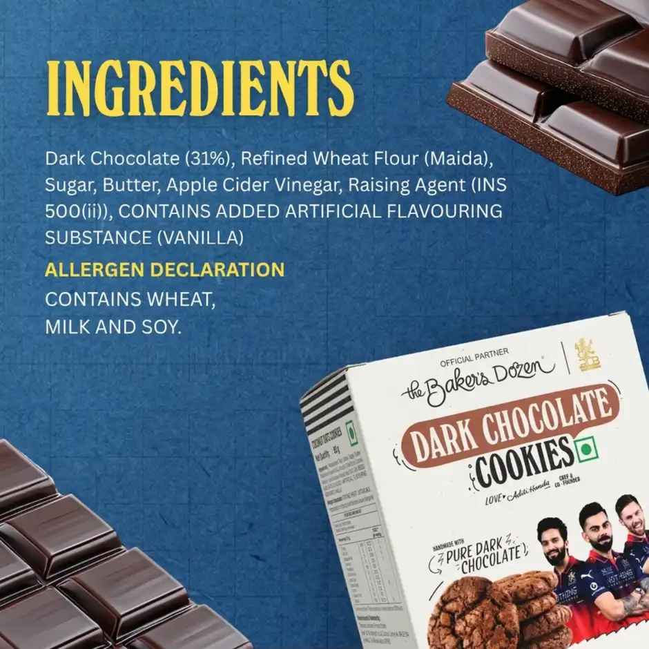 The Baker's Dozen Dark Chocolate Cookies | 31% Pure Dark Chocolate | Choco Chip Cookies