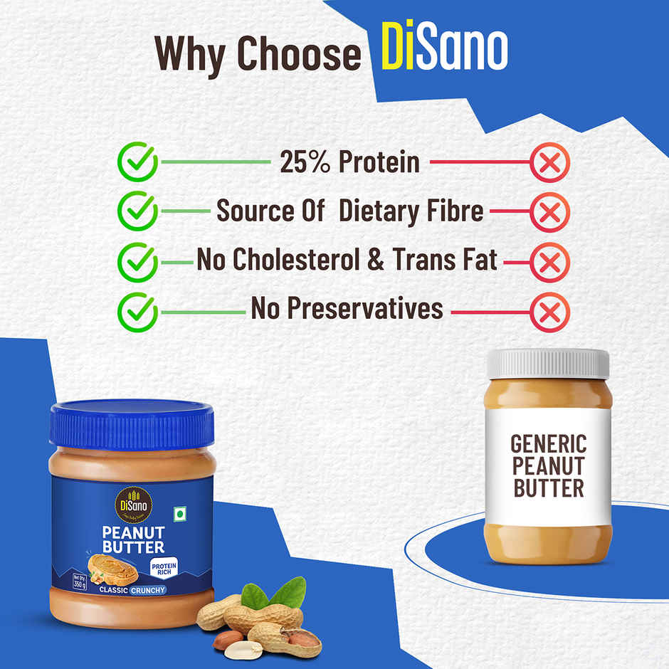 Disano Peanut Butter - Crunchy, 26% Protein, No Trans Fat & Preservatives