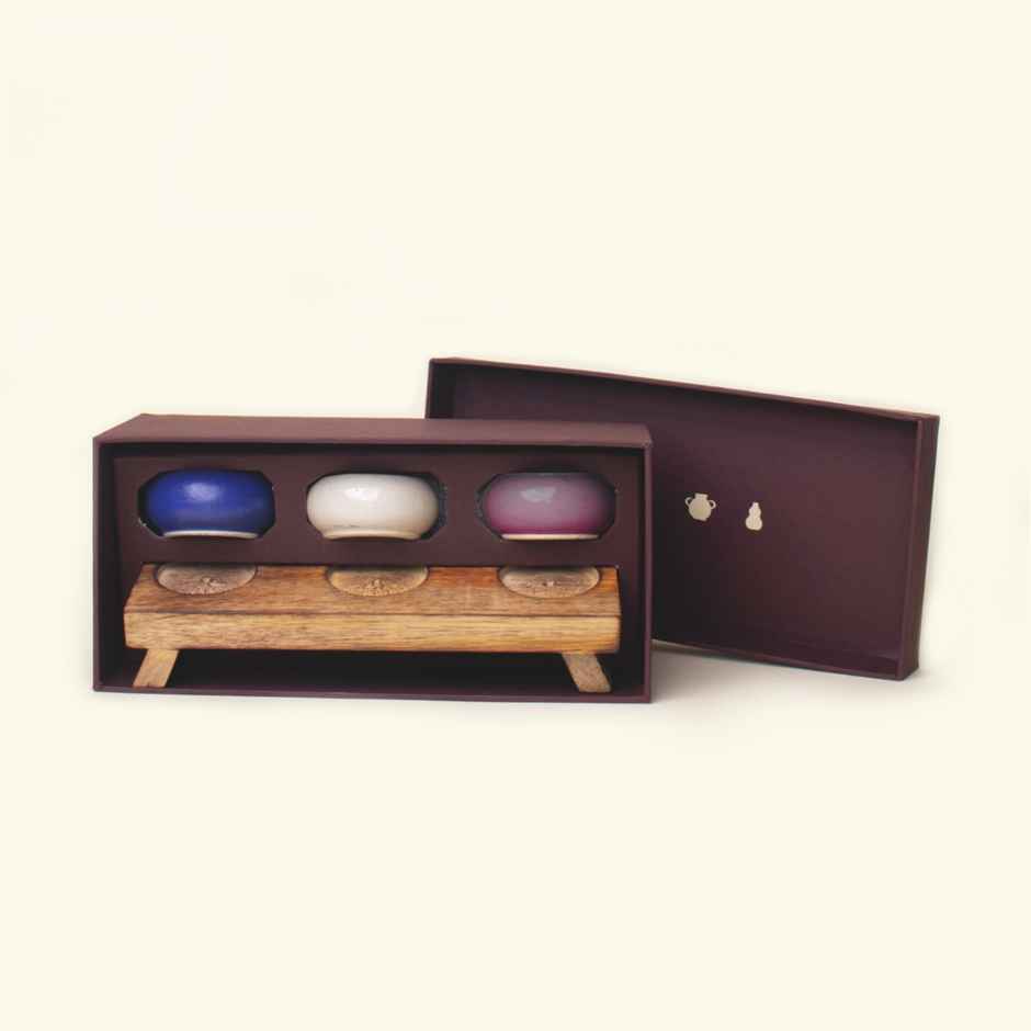 Gaachi Home Tealight with Dip Station Giftbox | Handcrafted Ceramics and Wood