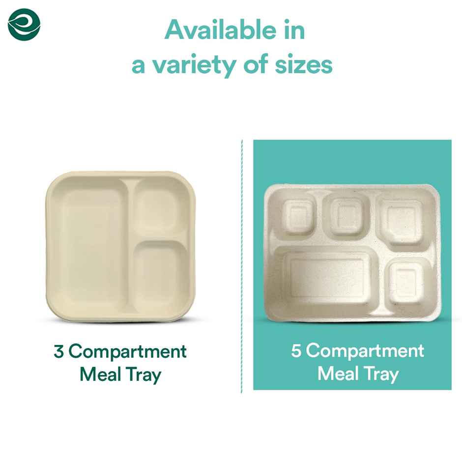 Disposable Meal Tray Plate | 5 Compartment | 10 Count | Eco Soul