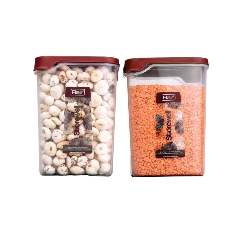 Flair Plastic Storewell Square Food Storage Containers 2400Ml - Set Of 2 (Maroon)